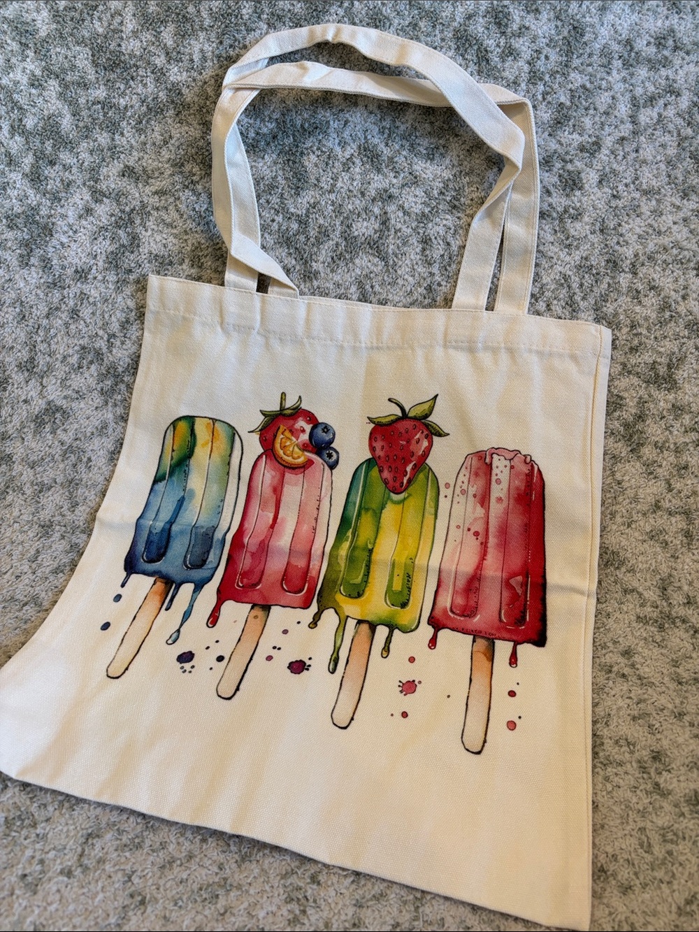 Summer Cotton Canvas Tote Bag w Colorful Popsicle Design NWT 14x15.50”